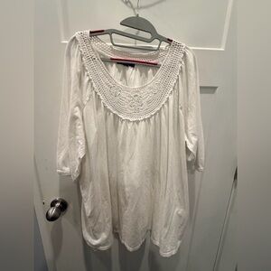 Ellos Ivory Crochet Boho Peasant Top XL 3/4 Sleeve Cotton Modal